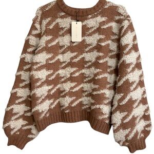 Line & Dot Brown and Cream Houndstooth Sweater